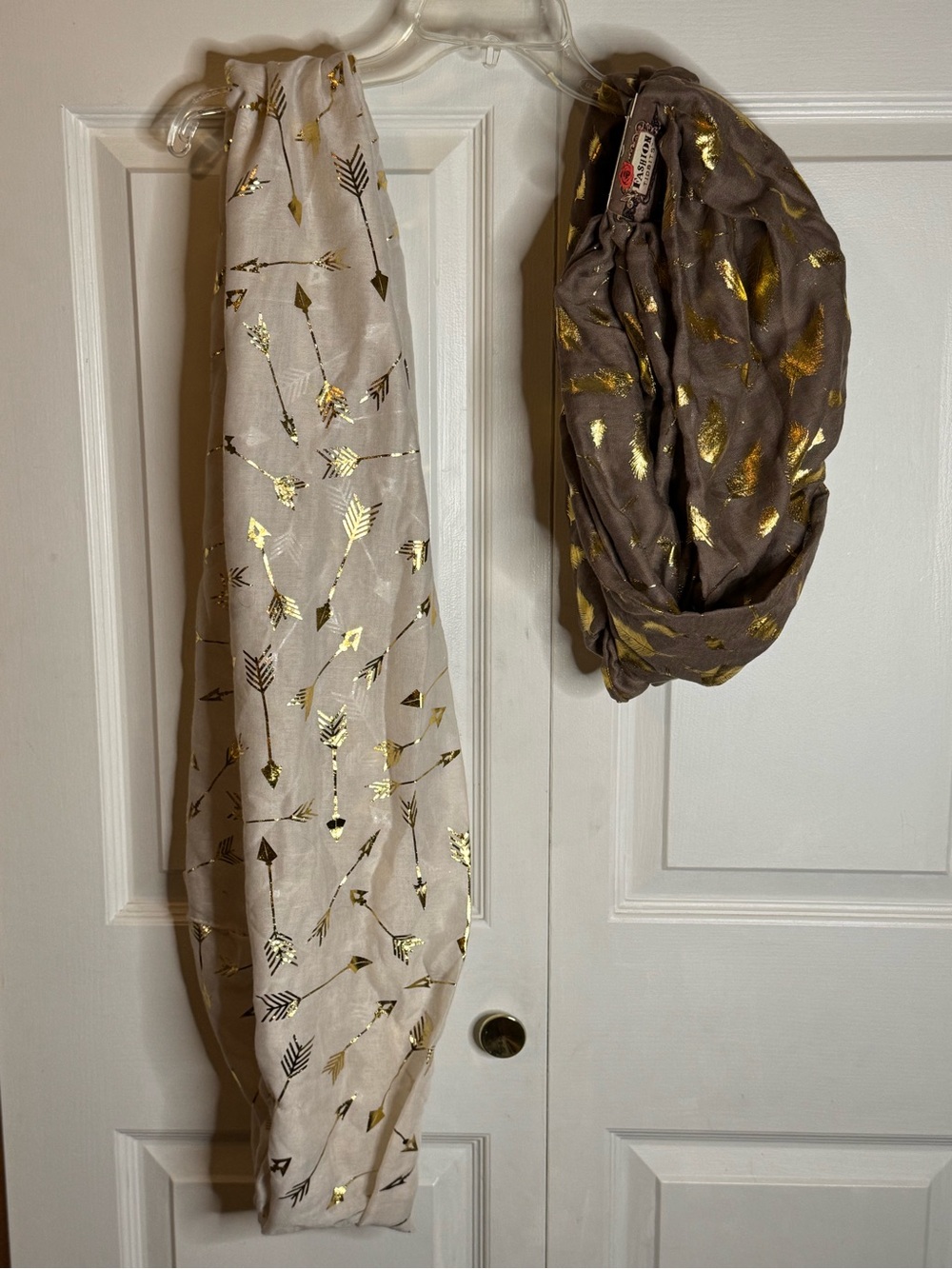 Gold Arrow Print Lightweight Scarf - Taupe and Cream